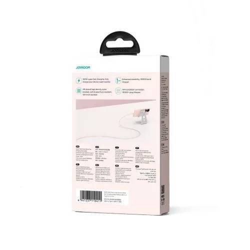 JOYROOM adatkábel (USB - Type-C, 100W, gyorstöltő, 100cm, cipőfüző) RÓZSASZÍN (SA34-AC6 PINK)