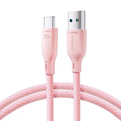 JOYROOM adatkábel (USB - Type-C, 100W, gyorstöltő, 100cm, cipőfüző) RÓZSASZÍN (SA34-AC6 PINK)