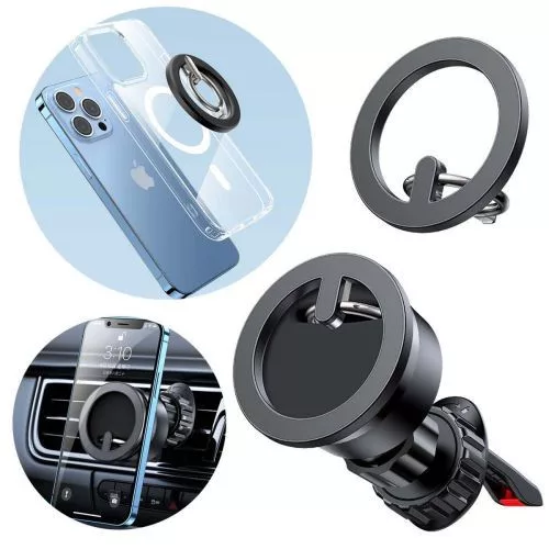 Joyroom Car Moun Magnetict Multifuctional Kit for Air Outlet (Car Holder, Magnetic Ring, Magnetic Cap) Black (JR-ZS294)