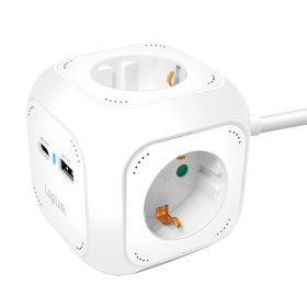   Logilink 4-utas töltőkocka, 4x aljzat, 1x USB-C PD 20W, 1x USB-A QC 18W, fehér
