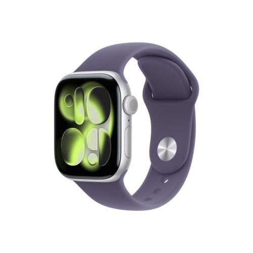 Apple Watch Series 11 GPS + Cellular – 42 mm-es Ezüst alumíniumtok - Ködös lila sportpánt S/M