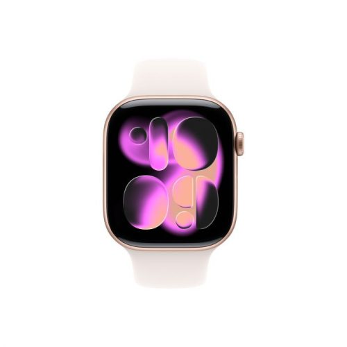 Apple Watch Series 11 GPS + Cellular – 46 mm-es Rozéarany alumíniumtok - Lágy rózsaszín sportszíj – M/L