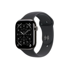   Apple Watch Series 11 GPS + Cellular – 46 mm-es Palaszürke titántok - Éjfekete sportszíj – S/M