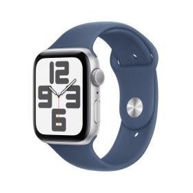   Apple Watch SE 44mm (2024) Ezüst Aluminium Tok, Denim Viharkék Sportszíj (Szilikon szíj) M/L