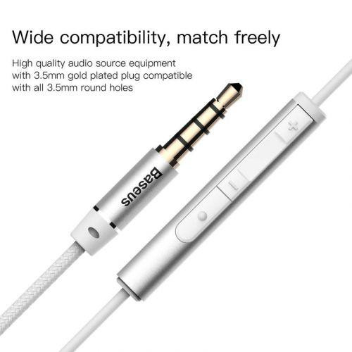 Baseus fülhallgató, Encok H06, lateral-in-ear, mini jack, vezetékes, ezüst