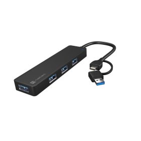  Natec Mayfly USB Type-C-rol 4 USB 3.0 HUB + USB-A adapter, fekete