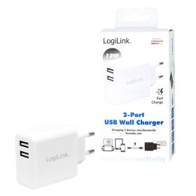   Logilink USB hálózati adapter, 2x USB-Port, 12W, fehér (PA0210W)