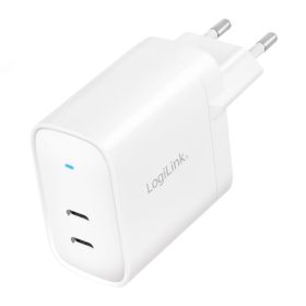   LogiLink USB tápcsatlakozó adapter, 2x USB-C port (PD), GaN-technológia, 40 W