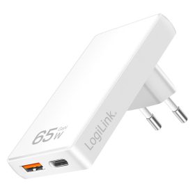   Logilink Kettős USB aljzat adapter, 65 W, USB-A, USB-C, extra vékony, fehér