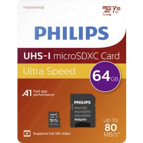   64GB microSDXC Philips CL10 UHS-I U1 + adapter (FM64MP45B/00 / PH666868)