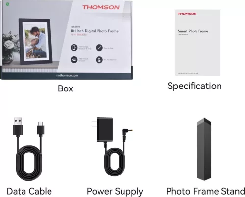 Thomson 1001W digitális képkeret 10" 1280x800, WiFi képátvitel mobilappról, érintő kijelző, fekete