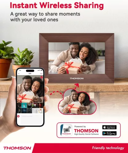 Thomson 7001P digitális képkeret 7" 1024x600, WiFi képátvitel mobilappról, érintő kijelző, barna