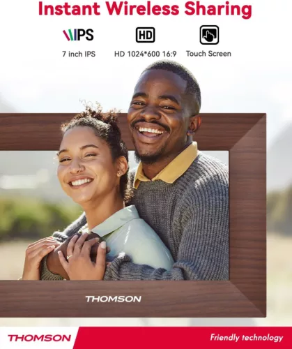 Thomson 7001P digitális képkeret 7" 1024x600, WiFi képátvitel mobilappról, érintő kijelző, barna