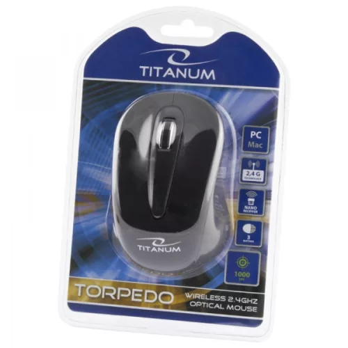 TITANUM TORPEDO 3D mini USB vezeték nélküli optikai egér 2.4GHz, fekete