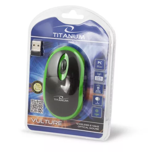 TITANUM VULTURE 3D vezeték nélküli optikai egér (fekete-zöld)