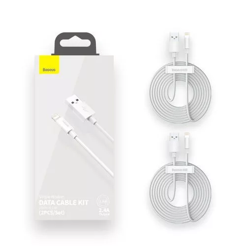 Baseus Simple Wisdom USB-A - Lightning kábel 2db 1.5m fehér (TZCALZJ-02)