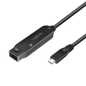   Logilink USB 3.2 Gen2 kábel, USB-C/M-USB-C/F, erősítő, fekete, 5 m (UA0418)