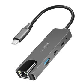   Logilink USB 3.2 Gen 1 hub, 3 portos, 2,5G Gigabit Ethernet adapterrel, térszürke
