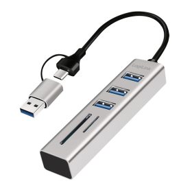   Logilink USB 3.0 hub, 3x USB-A, SD/microSD nyílás, 2 az 1-ben csatlakozókábel, 5 Gbit/s, ezüst