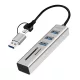 Logilink USB 3.0 hub, 3x USB-A, SD/microSD nyílás, 2 az 1-ben csatlakozókábel, 5 Gbit/s, ezüst